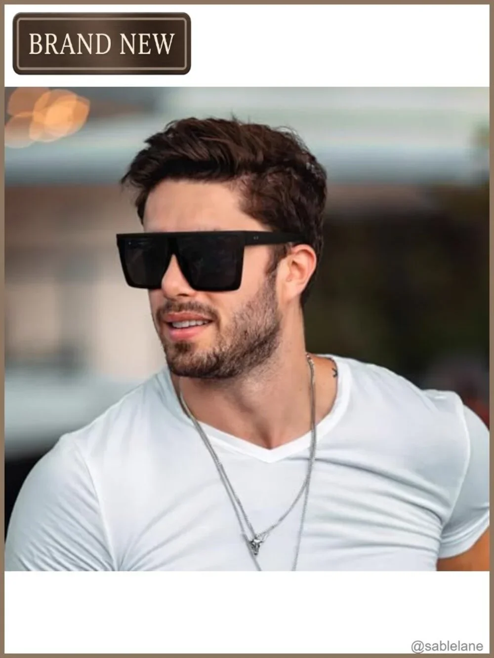 Oversized Square Sunglasses UV400 Protection Flat Top Black Frame